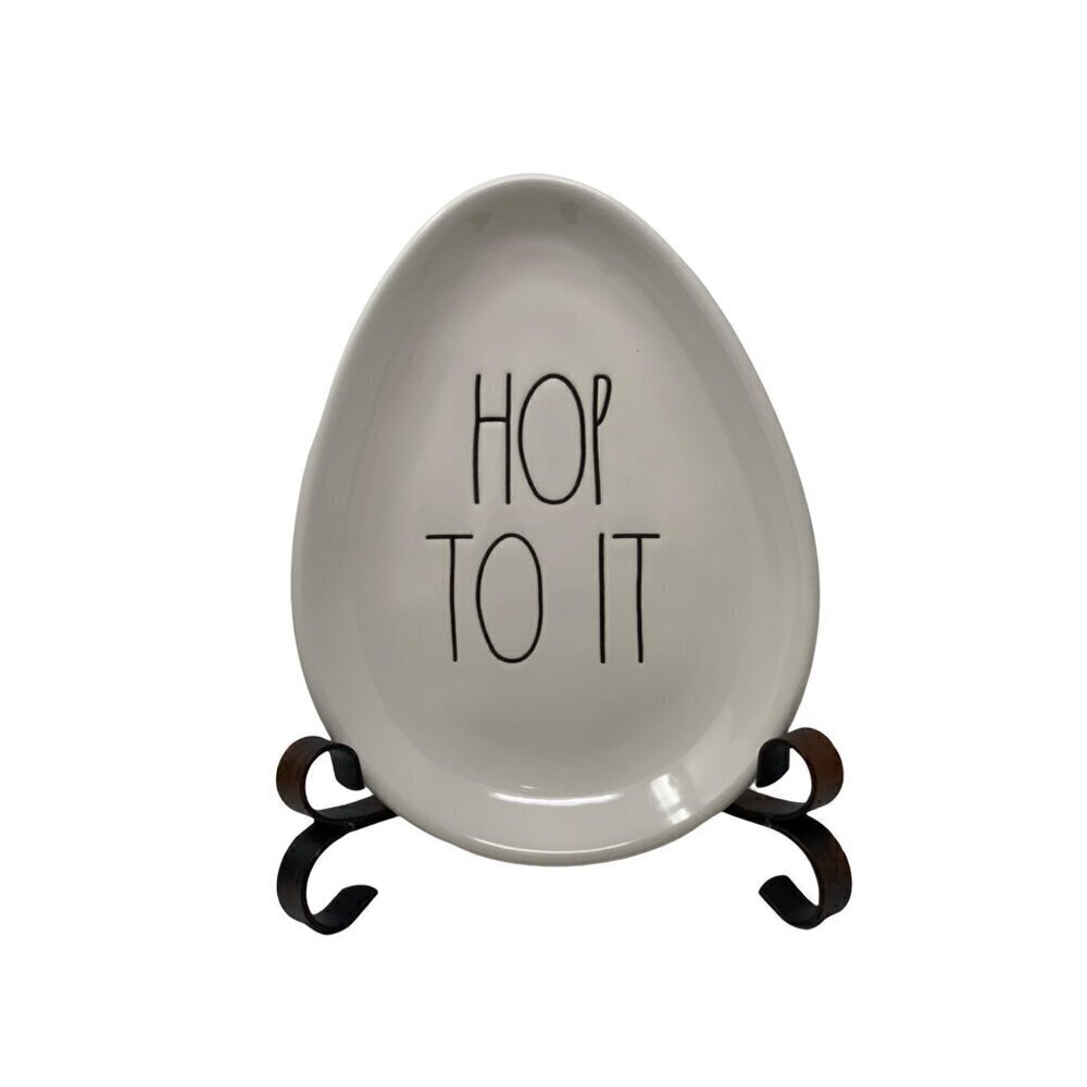 Rae Dunn Easter HOP TO IT Egg Shaped Plate Ceramic Decor Spring Farmhouse LL